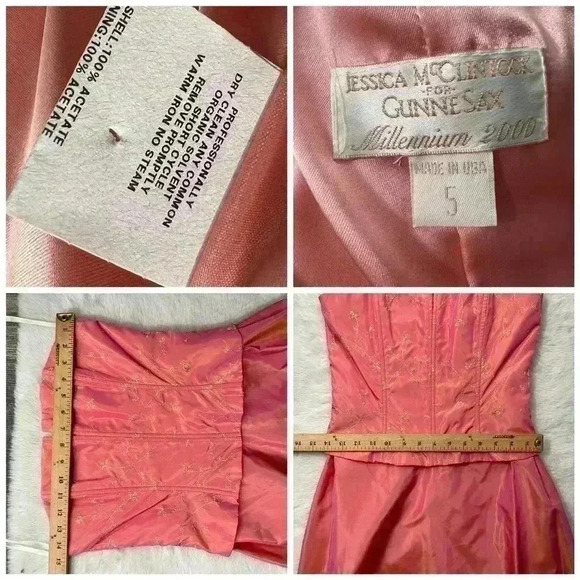 Jessica McClintock Gown Size 5 Embroidered Bodice Y2K Iridescent Pink Corset - Picture 5 of 8